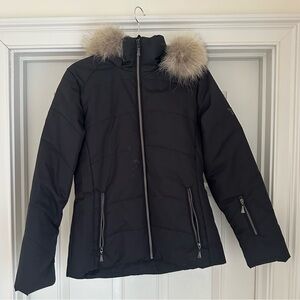 Fera Style Ski Jacket with Fur Trim Hood - Black
